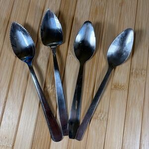 Mixed lot 4 Grapefruit Spoons Stainless Silverplate Serrated Norpro WM Rogers